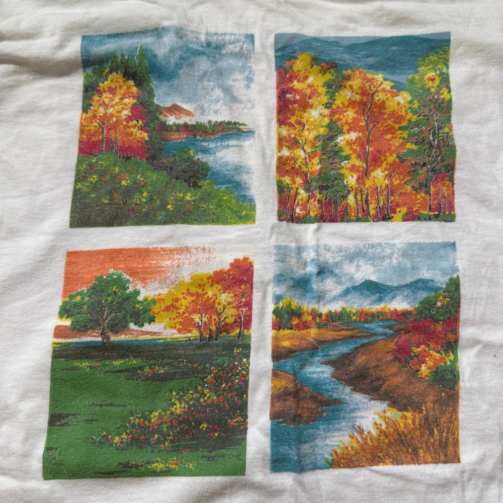 Vintage 90s Lizsport Graphic T Shirt Women L White Nature Landscape Made in USA